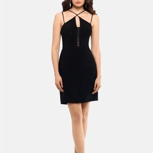 Xscape X Front Jersey Sheath Black Cocktail Dress Size 12